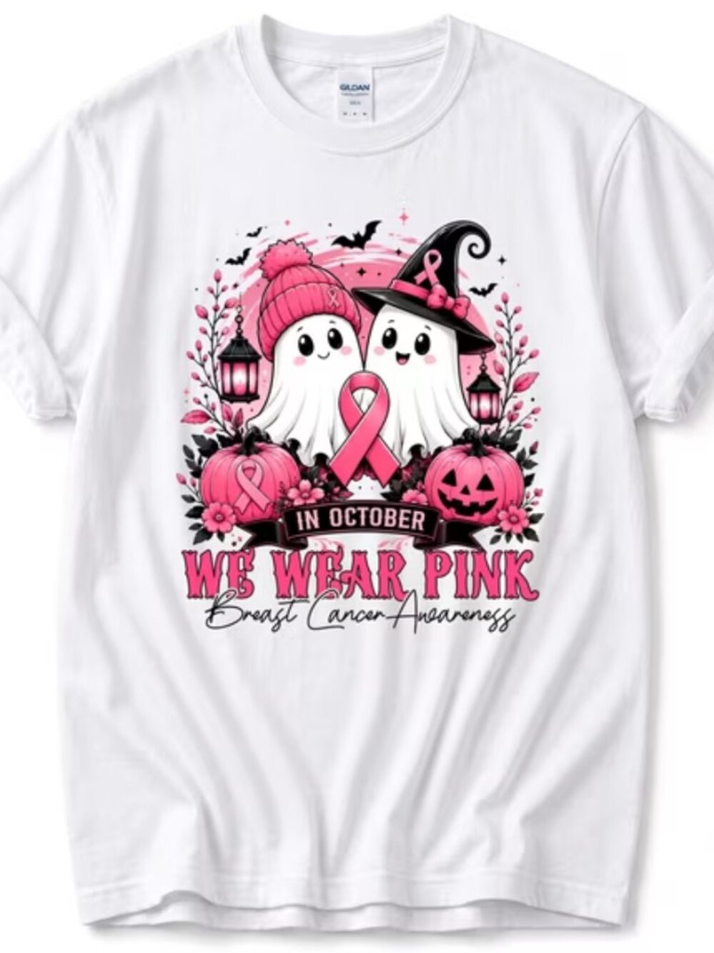 In October We Wear Pink T-Shirt – Halloween Breast Cancer Awareness T Shirt
